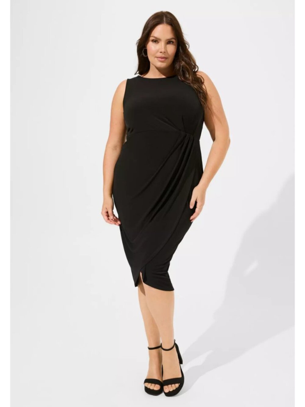 NWT Torrid 1 Black Midi Studio Knit Shirred Tulip Dress 1X 14 16